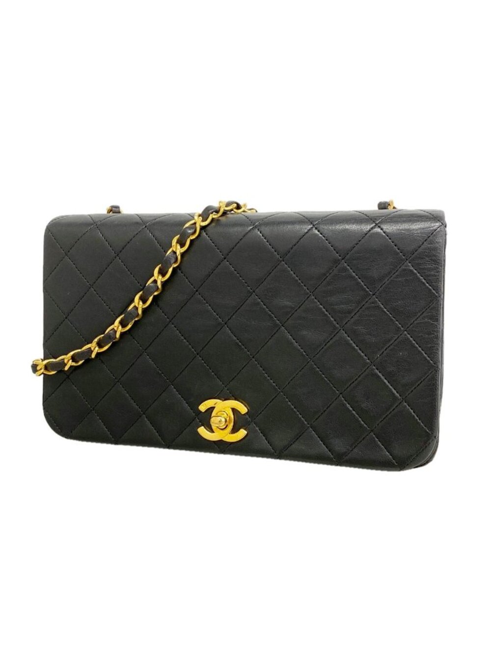Chanel Shoulder Bag Quilted Lambskin Black Gold